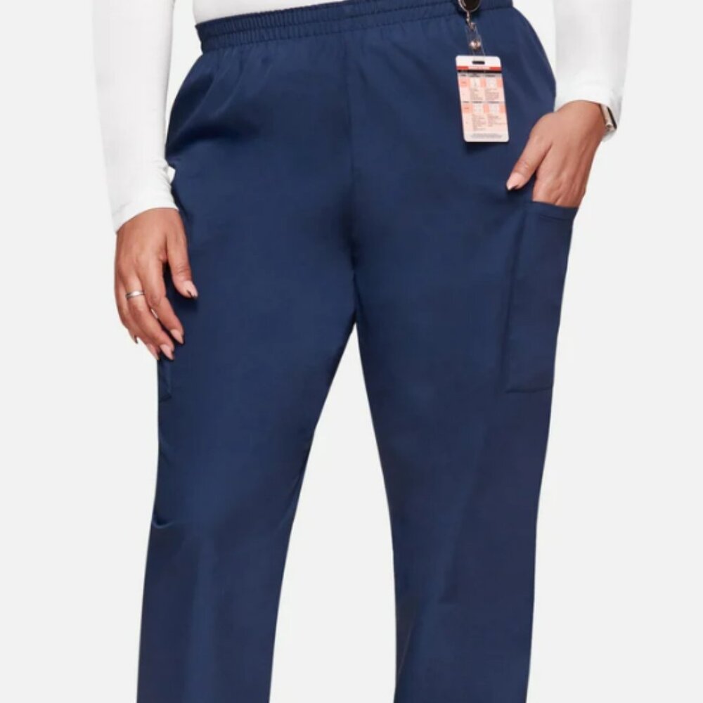 Cherokee Workwear Women's Cotton 4-Pocket Elastic Waist Utility Scrub Pants Navy